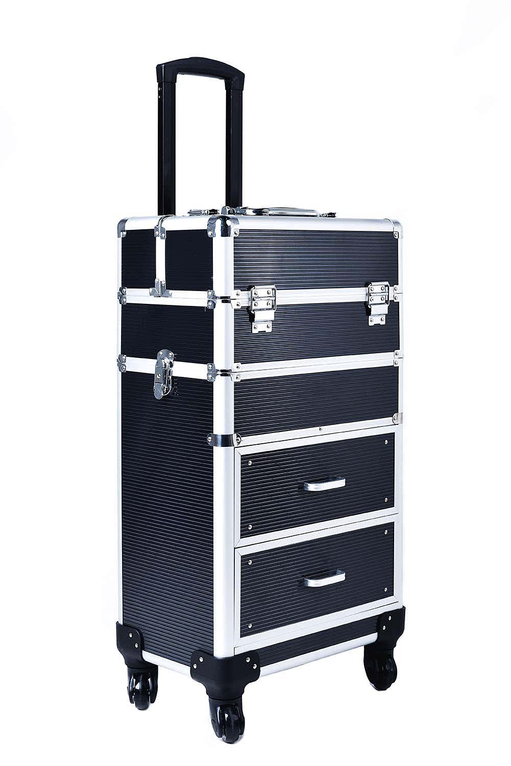 Train Case Rolling with drawers Makeup rolling Cosmetic organizer Makeup traveling case Makeup trolley (Black)