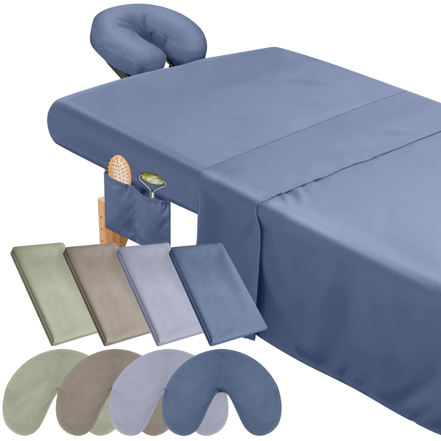 VitalCozy 24 Pcs 8 Sets Massage Table Sheets Set Include Massage Bed Sheets Massage Bed Cover Massage Face Rest Cover Spa Bed Cover Washable Massage Fitted Sheet for Hair Salon Spa (Dark Color)