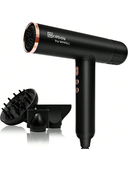 YONGSTYLE Ionic Hair Dryer, Professional Blow Dryer with 3 Attachments, 110000RPM High-Speed Brushless Motor for Fast Drying, Lightweight, Low Noise, 1600W Hairdryer with Diffuser