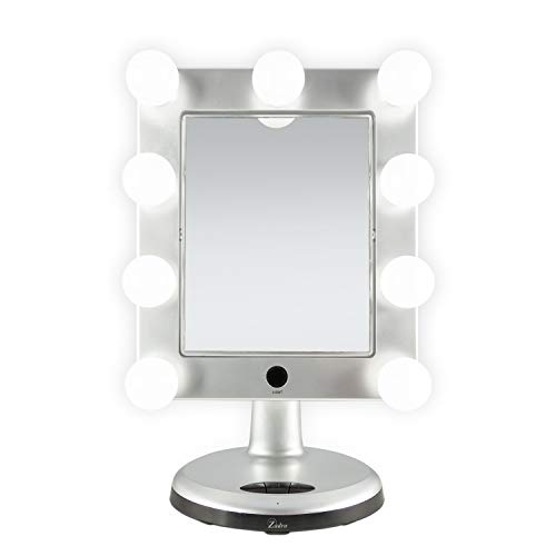 Zadro Melrose LED Variable 3-Color Lighted Dual-Sided 5X/1X Magnification Bluetooth Vanity Beauty Makeup Hollywood-Style Mirror, Satin Nickel