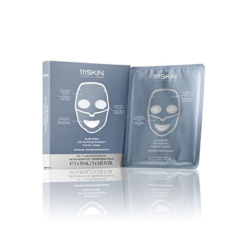 111SKIN Sub-Zero De-Puffing Energy Facial Mask | Fragrance Free | Tighten, De-Puff & Refresh | Peptides & Caffeine | Set of 5 (1 oz each)