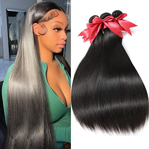 10A Human Hair Bundles Brazilian Straight Hair Bundles 20 22 24 Inch 100% Unprocessed Virgin Weave 3 Bundles Human Hair Raw Remy Hair Bundles Deals Natural Black