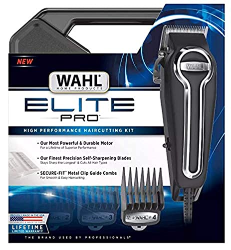 WAHL Clipper Elite Pro High Performance Haircut Kit for Men with Hair Clippers, Secure fit Guide Combs with Stainless Steel Clips by The Brand Used by Professionals. #79602