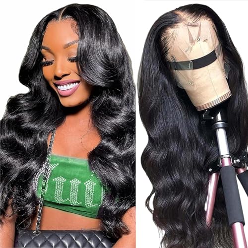 Ying Guan 13x6 HD Lace Front Wigs Human Hair Pre Plucked 180 Density 24 Inch Wear and Go Glueless Brazilian Virgin Body Wave Human Hair Wigs for Black Women Lace Frontal Human Hair Wig Bleached Knots