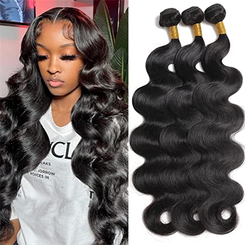 10A Body Wave Bundles Human Hair 20 22 24 Inch Brazilian Virgin Human Hair Bundles Body Wave 100% Unprocessed Weave Bundles Human Hair 3 Bundles Deals Natural Black Color