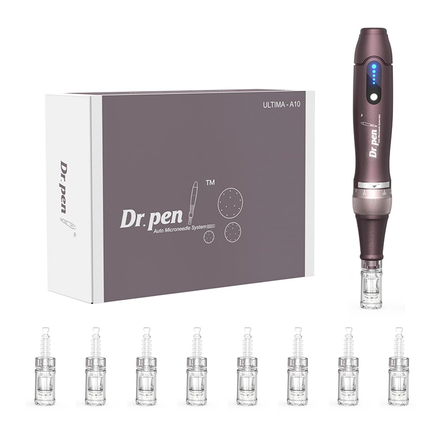 Dr. Pen Ult A10 Microneedling Pen, Authentic Multi-function Wireless Beauty Pen, Trusty Skin Care Tool Kit for Fast Results Include 8 Cartridges-12pins x2 + 36pins x2 + 42pins x2 + Nano x 2