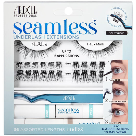 Ardell Seamless Underlash Extensions Kit, Faux Mink, 36 Assorted Lengths, Customizable DIY Lash Clusters, Includes Bond &amp; Seal, Remover, Applicator