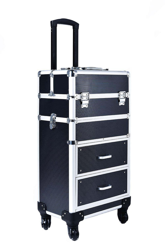 Train Case Rolling with drawers Makeup rolling Cosmetic organizer Makeup traveling case Makeup trolley (Black)