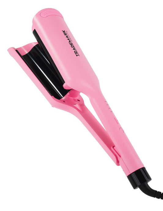 Trademark Beauty Babe Waves X 2 Barrel Curling Iron Hair Waver, 1.25" Quick Heat, Adjustable Temperature Hair Curler, Perfect Beach Waver, Hair Styling Tools, Pink