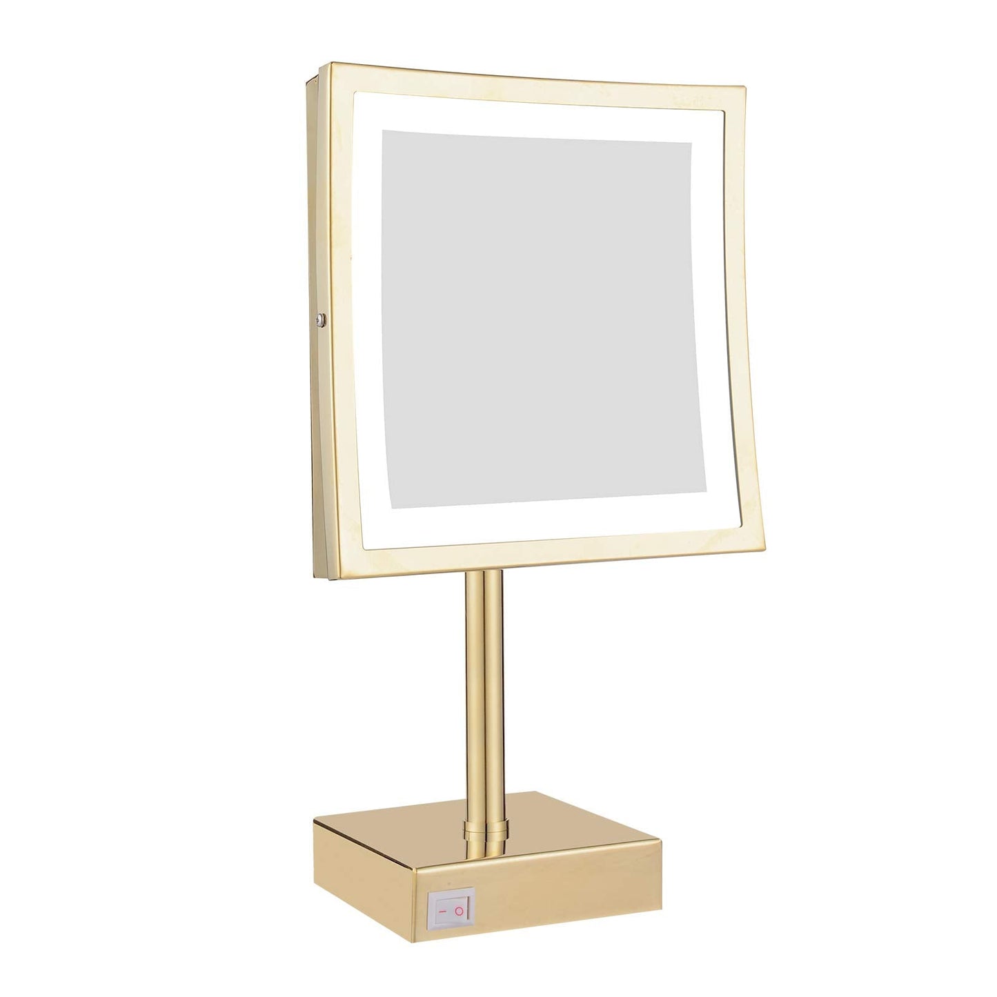 DOWRY Tabletop LED Lighted 5X Magnifying Makeup Mirror Square with Plug 8 Inch Polished Gold Finished