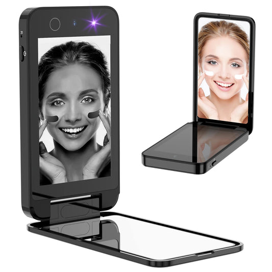 UV Camera for Sunscreen Test UV Mirror Sunscreen Camera, 4 Inch Vanity Mirror Rechargeable Compact Travel Makeup Mirror Handheld Double-Sided Pocket Mirror for Skin Protection