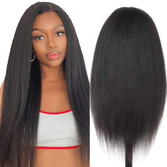13x6 Kinky Straight Human Hair Wig for Women 180% Density HD Transparent Lace Front Wigs Human Hair Pre Plucked with Baby Hair Natural Hairline Yaki Straight Brazilian Virgin Human Hair Wigs 20inch