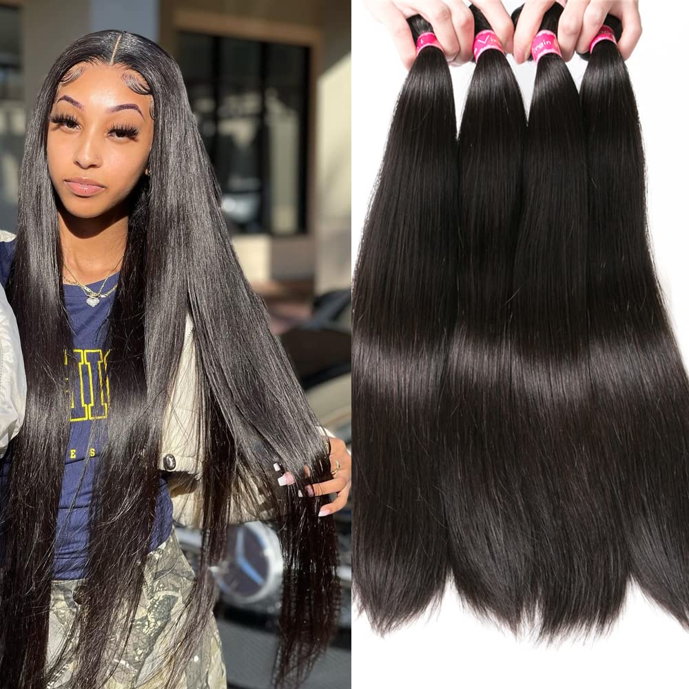 10A Straight Hair Bundles Brazilian Virgin Human Hair Bundles Straight (16 18 20 22, Straight 4 Bundles) 100% Unprocessed Virgin Hair Bundles Straight Raw Hair Human Bundles