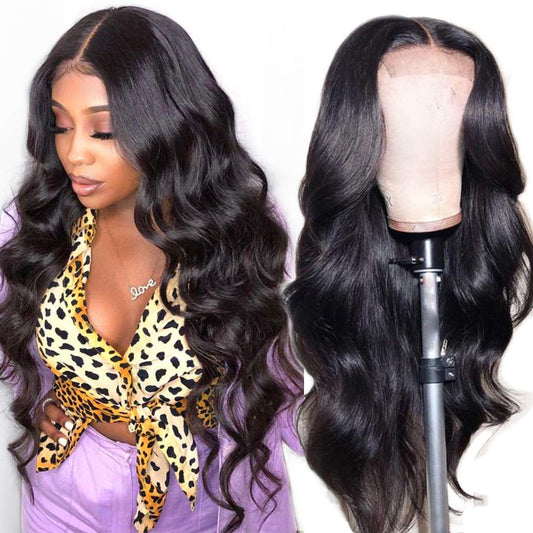 Wingirl 13×4 Lace Front Human Hair Wigs for Women 12A HD Transparent Body Wave Lace Front Wigs Human Hair Pre Plucked Bleached Knots (22 Inch (Pack of 1), 220% 1B# Color)