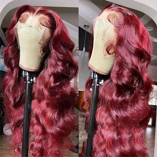 200% Density13x4 Burgundy Body Wave Lace Front Wig Human Hair With Baby Hair Pre Plucked 99j HD Transparent Lace Frontal Human Hair Wigs for Women 99J Glueless Lace Front Wigs Human Hair 18Inch