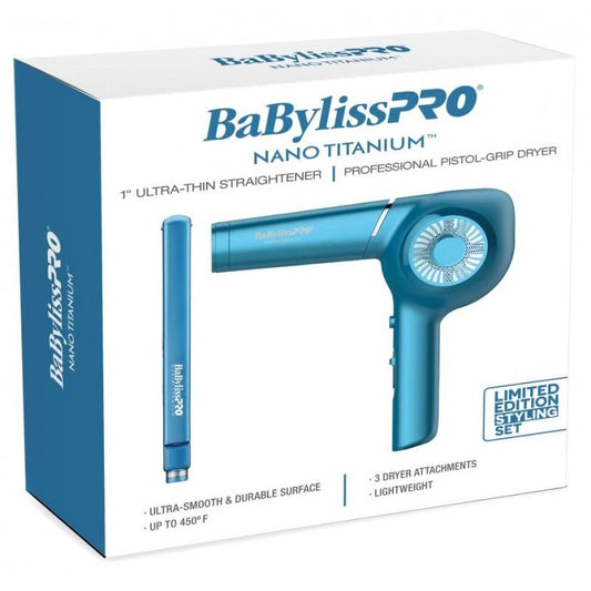BabylissPro Nano Titanium Classic Combo 1" Ultra Thin Flat Iron & Professional Pistol Dryer