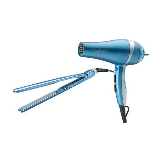 BabylissPro Nano Titanium Combo Ultra Thin 1" Straightener/ 2000W Ionic Dryer[**]